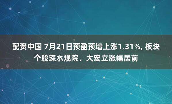 配资中国 7月21日预盈预增上涨1.31%, 板块个股深水规院、大宏立涨幅居前